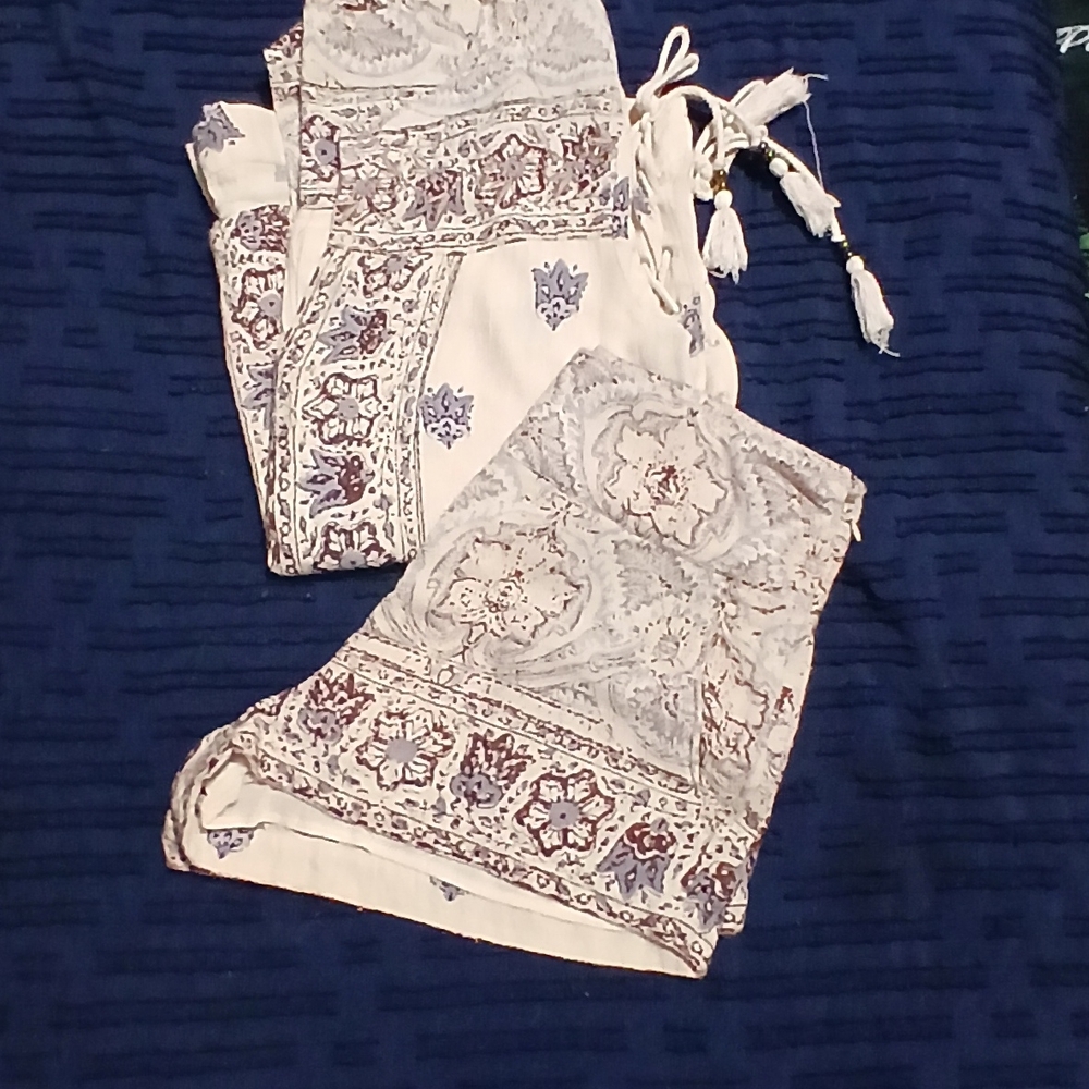 Free People Cream and Brown Patterned Women Shorts With Long Sleeve Top